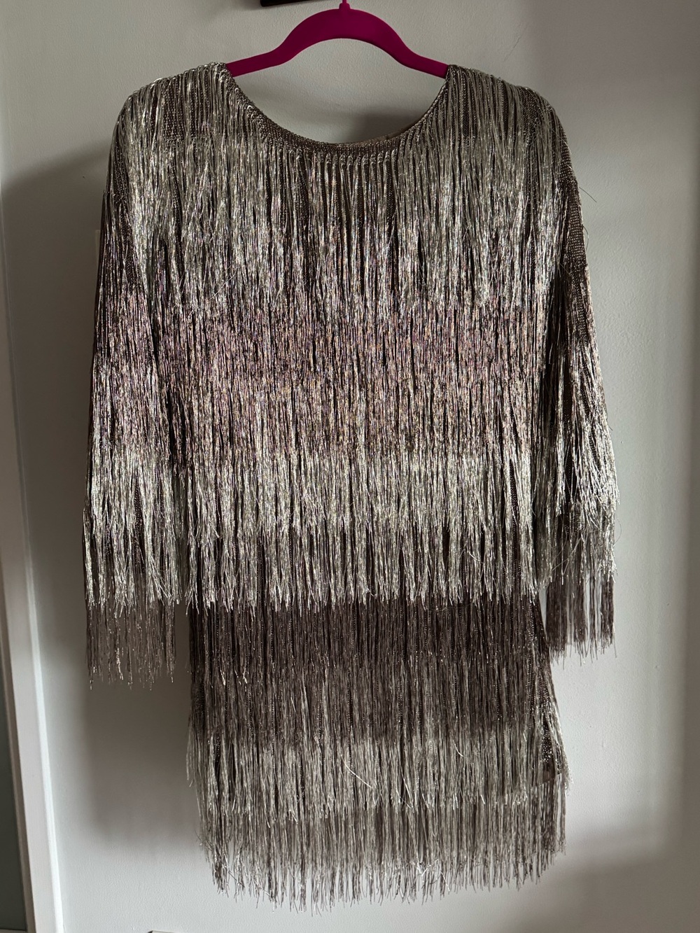 Rachel Zoe Free People Ballina Platinum Metallic Fringe Flapper Mini Dress XS - Picture 3 of 10